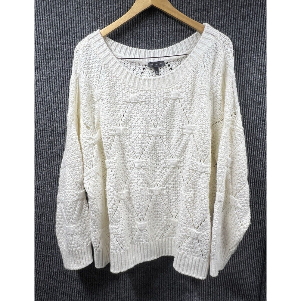 The Limited Sweater Women 3X Ivory White 3D Chunky Knit Cable Fisherman Preppy